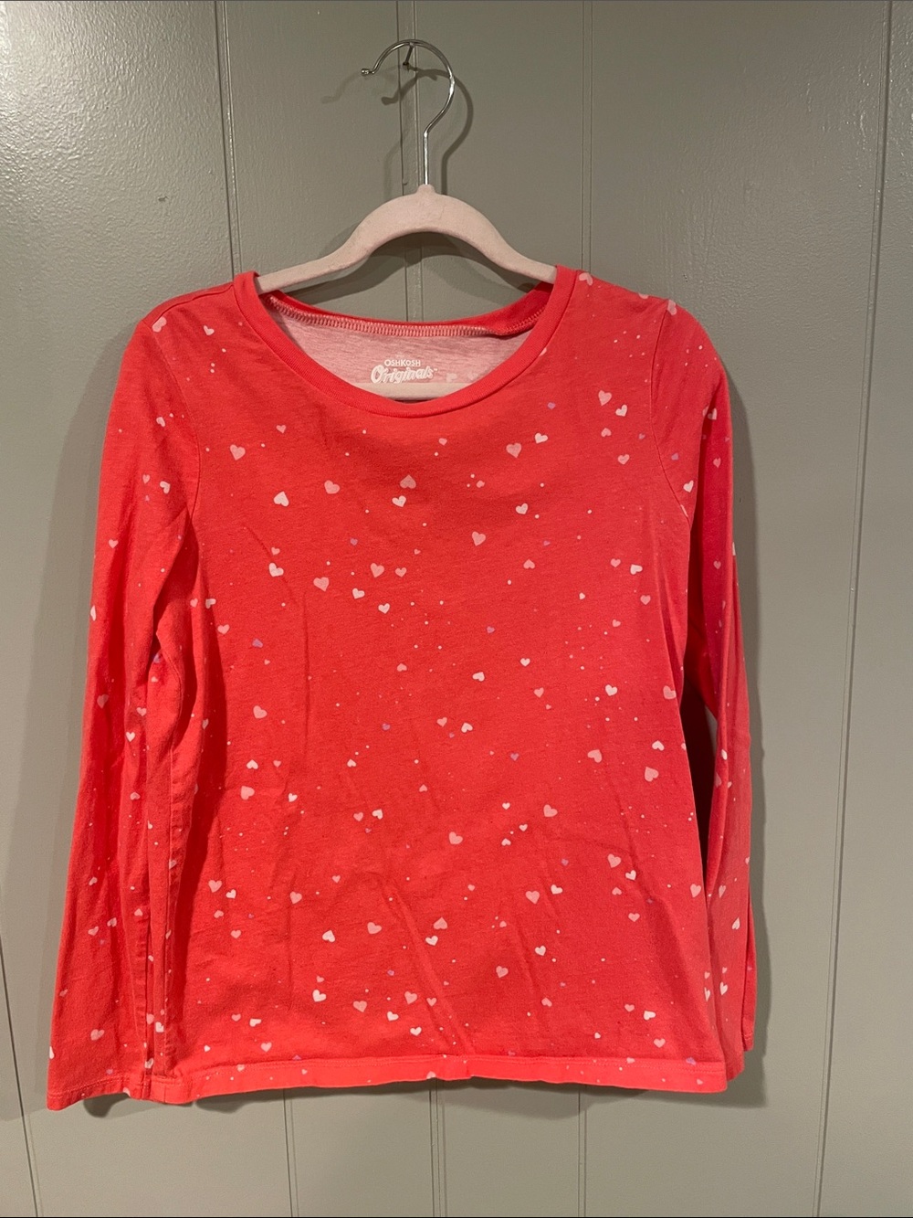 OshKosh Reddish Pink Heart Print Long-Sleeve Top Girls 12